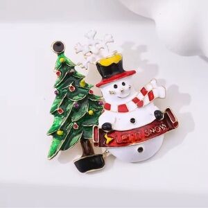 Snowman Let it Snow Christmas Tree Brooch